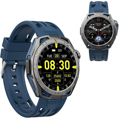 Smartwatch AMOLED Fitness Tracker with Calls, Bluetooth, 100+ Sports Modes, Stopwatch for Android iOS BLUE